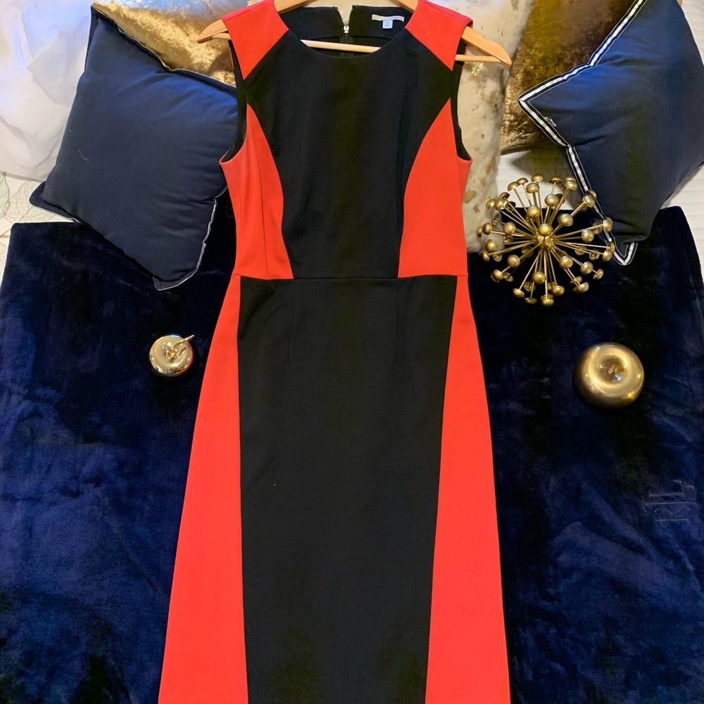 Red and black color block Halogen dress!